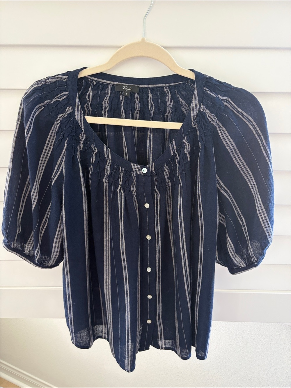 Rails Navy and White Striped Button-Down Blouse